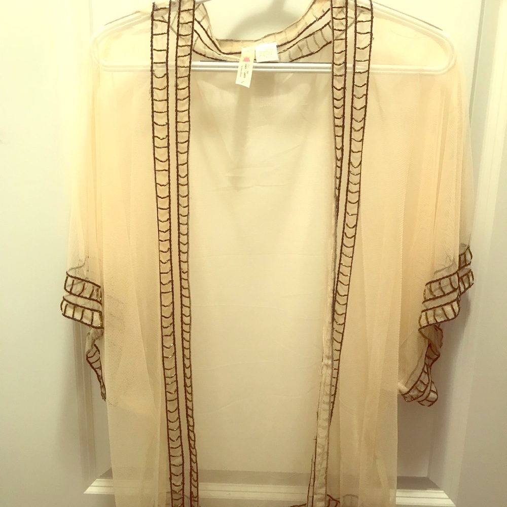 Cream beaded trip kimono